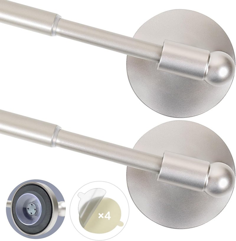 INSFITY Heavy Duty Magnetic Curtain Rods for Metal Door (16-28" Pack 2 Nickel) Magnetic Cafe Curtain Rod with Strong Magnet & Suction-Cup (Patent Pending) - Image 1